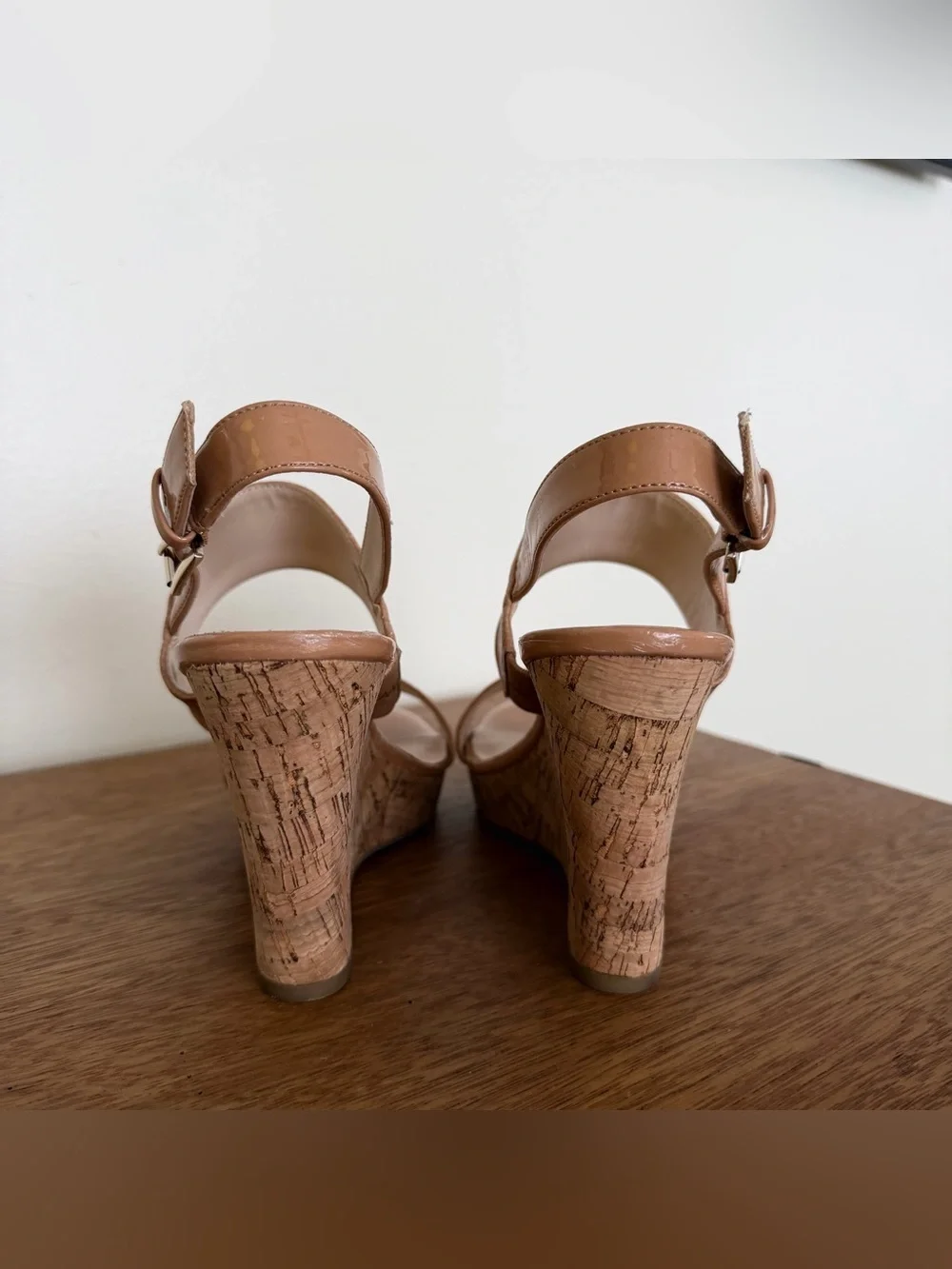 Nine West cork-wrapped platform and adjustable ankle strap